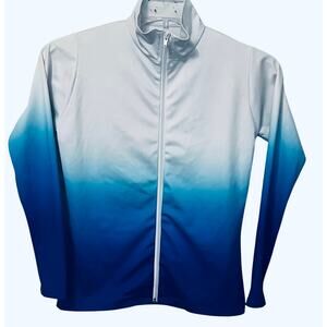 NO MFG. TAG LONG SLV GYMNASTIC ZIP JACKET, YOUTH, SP (SMALL PETITE),  WHITE/BLUE
